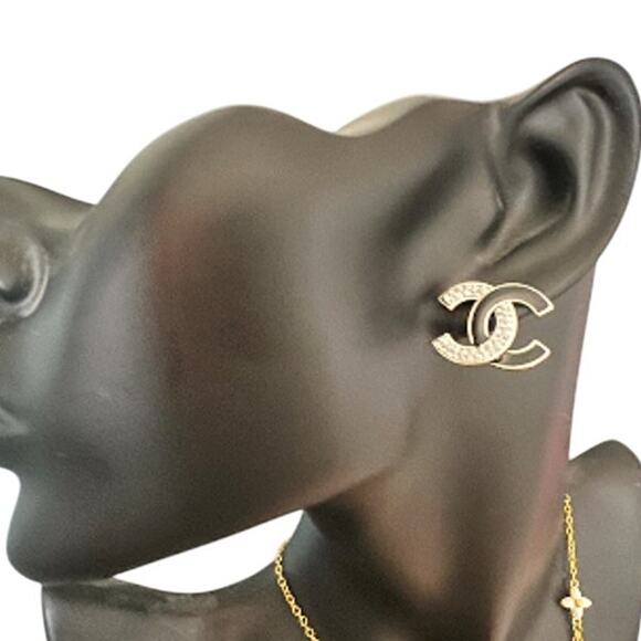 Chanel Silver & Black Crystal CC Stud Earrings Fall/Winter 2023 (CCXX035) - Picture 4 of 6